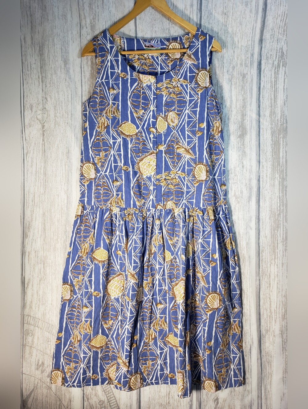 Vtg 90s Reyn Spooner Hawaiian Dress Blue Tropical Sleeveless Made in USA Med